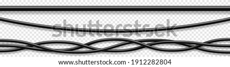 Set of black flexible cables with shadow. Electrical wire. Realistic power or network cable. Vector illustration. Сток-фото © 