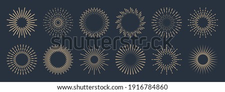Vintage sunburst collection. Bursting golden sun rays. Fireworks. Logotype or lettering design element. Radial sunset beams. Vector illustration. Сток-фото © 