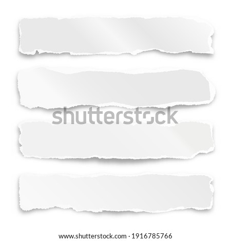 Ripped paper strips isolated on white background. Realistic crumpled paper scraps with torn edges. Shreds of notebook pages. Vector illustration. Foto stock © 