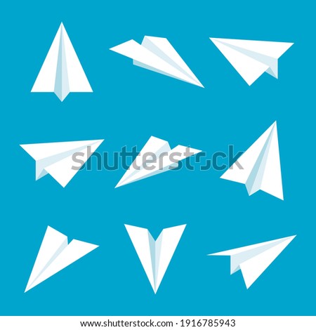 Realistic handmade paper planes collection. Origami aircraft in flat style. Vector illustration.