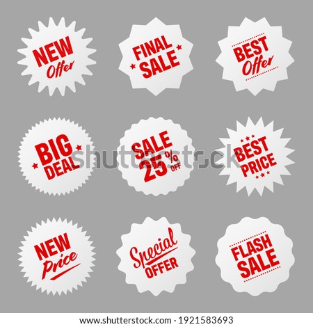 Realistic tilted price tags collection. Special offer or shopping discount label. Retail paper sticker. Promotional sale badge. Vector illustration.