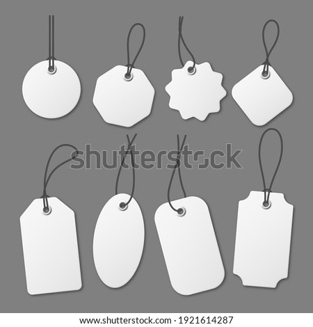 Realistic white price tags collection. Special offer or shopping discount label. Retail paper sticker. Promotional sale badge. Vector illustration.