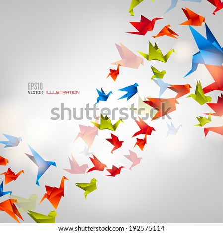 Origami paper bird on abstract background