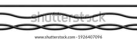 Flexible cables collection. Black electrical wire. Realistic power or network cable. Vector illustration. Сток-фото © 