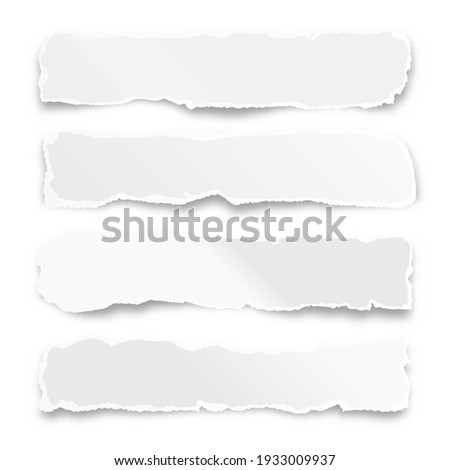 Ripped paper strips isolated on white background. Realistic crumpled paper scraps with torn edges. Shreds of notebook pages. Vector illustration. Foto d'archivio © 