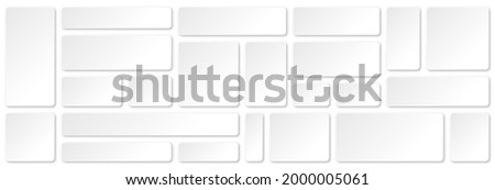 Set of blank paper banners with shadows isolated on white background. Adhesive stickers, labels with rounded corners. Vector illustration.