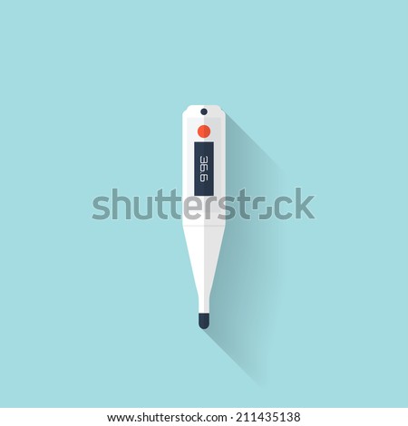 Digital medical thermometer flat icon.  Health care.