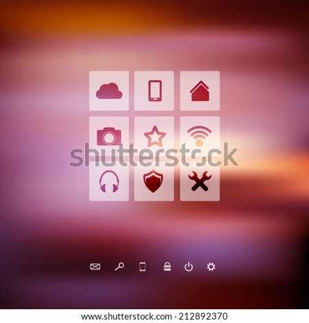 Defocused  abstract texture background with web icons. Cloud Computing.Ui elements. Web site template.