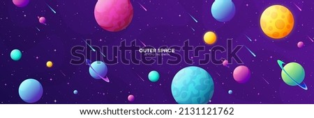 Space futuristic modern colorful background. Night sky. Solar system, galaxy and universe exploration. Vector illustration.