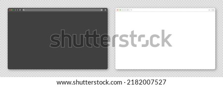 Blank web browser window with toolbar and search field. Modern website, internet page in flat style. Browser mockup for computer, tablet and smartphone. Light and dark mode. Vector illustration