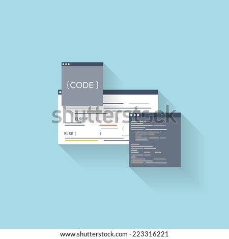 Flat web icon. Coding interface window,programming.