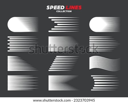 White cartoon or comic speed lines with round corners. Simple line with motion effect. Comic book design element. Vector collection