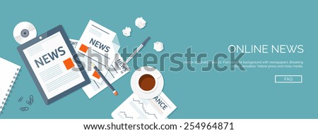 Vector illustration. Flat header. Online news. Newsletter and information. Business and market news. Financial report.