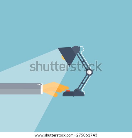Flat background with hand and table lamp.