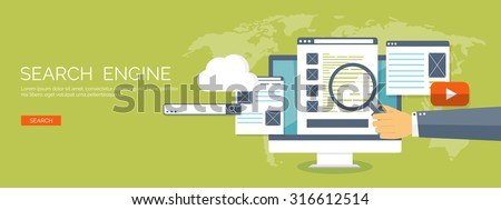 Vector illustration. Flat background. SEO. Search engine optimization. App development.Web pages and bookmarks.