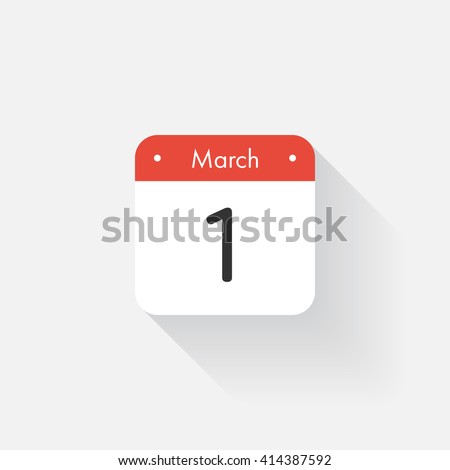 Calendar Icon with long shadow. Flat style. Date,day and month. Reminder. Vector illustration. Organizer application, app symbol. Ui. User interface sign. March.1