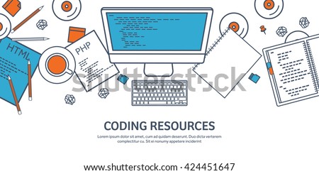  Programming,coding background.Flat outline style.Line art. Stroke lines.Program code.Software coding,testing,debugging.Mobile apps programming.SEO.Programming language,code learning.Coding tutorials