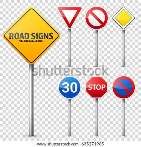 Road signs collection. Road traffic control.Lane usage.Stop and yield. Regulatory signs.Transparent background.