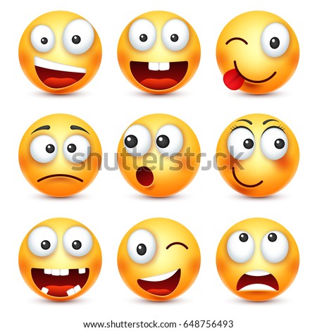 Smiley with glasses,smiling angry,sad,happy emoticon. Yellow face with emotions. Facial expression. 3d realistic emoji. Funny cartoon character.Mood. Web icon. Vector illustration.