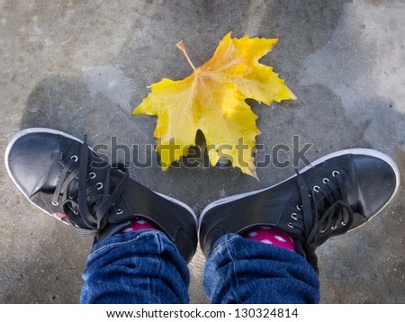 Feet of Girl and autumn leaf composition