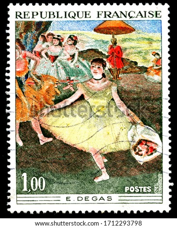 France circa 1970 a stamp printed in France shows a canvas image by Degas