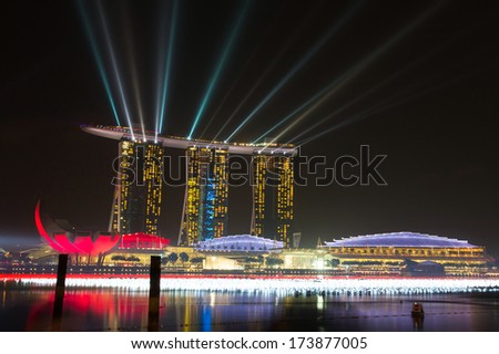 MARINA BAY, SINGAPORE - DEC 31, 2013: Marina Bay Sands, World's most expensive standalone casino property in Singapore at S$8 billion.