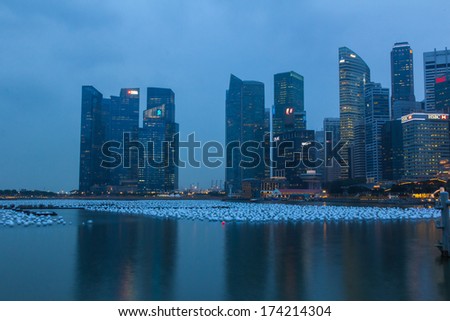 SINGAPORE - DEC 30, 2013: The Singapore skyline. Singapore has a highly developed market-based economy and is a center for commerce in Asia and globally.