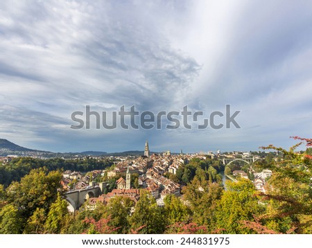 BERN, SWITZERLAND - OCT 24, 2014: View of Bern, capital of Switzerland. With a population of 138,809, is the fourth most populous city in Switzerland.