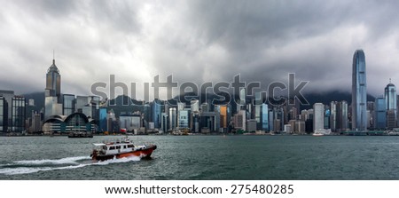 HONG KONG - JUNE 03, 2014: View of Victoria harbor just before a tropical cyclone During summer, typhoons regularly skirt the city, causing varying degrees of damage.
