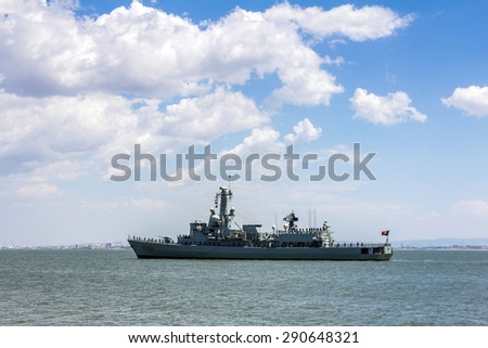 LISBON, PORTUGAL - MAY 24, 2015: Portugal celebrated its Navy with a number of Navy ships and submarines conducting a visit to the Lisbon waterfront for public viewing.