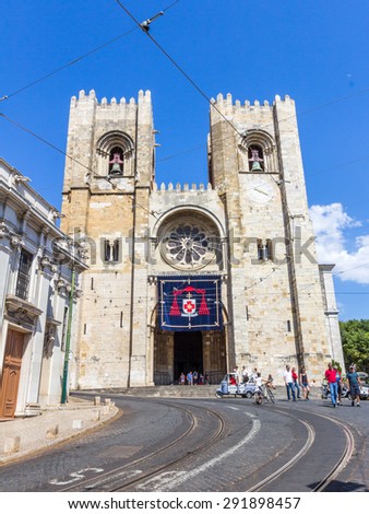 LISBON, PORTUGAL - MAY 26, 2015:  Lisbon Cathedral which is a Roman Catholic Cathedral located in Lisbon Portugal. It is a mix of different architectural styles.