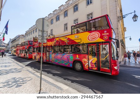 LISBON, PORTUGAL - MAY 26, 2015: Lisbon sightseeing bus. This is one of the best way to enjoy most of Lisbon in a short time.