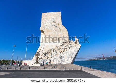LISBON, PORTUGAL - MAY 26, 2015: Monument to the Discoveries is a monument on the northern bank of the Tagus River estuary, in the civil parish of Santa Maria de Belem, Lisbon.