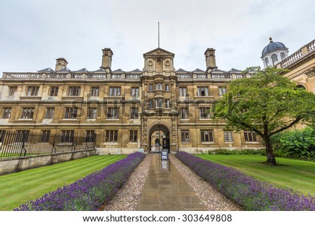 CAMBRIDGE, UK - JULY 24, 2015: Clare College in the University of Cambridge in Cambridge, England. The college was founded in 1326 as University Hall, making it the second-oldest surviving college.