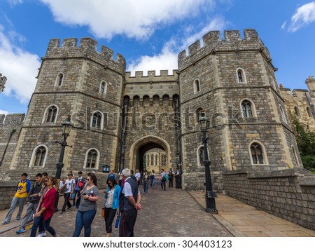 WINDSOR, UK - JULY 18, 2015: Windsor Castle. It is a royal residence at Windsor in the English county of Berkshire. The castle is notable for its architecture.