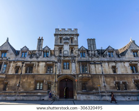 OXFORD, UK - JULY 19, 2015: All Souls College of the University of Oxford in England. Unique to All Souls, all of its members automatically become Fellows.