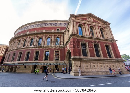 LONDON, UK - JULY 20, 2015: Royal Albert Hall. It is a concert hall on the northern edge of South Kensington, London, best known for holding the Proms concerts annually each summer since 1941.