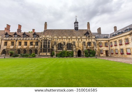 CAMBRIDGE, UK - JULY 24, 2015: Peterhouse is the oldest college of the University of Cambridge, England. It was founded in 1284 by Hugo de Balsham and Bishop of Ely.