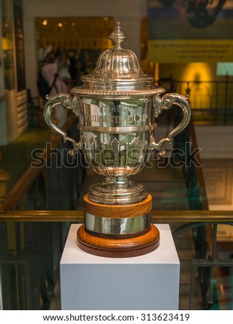 LONDON, UK - JULY 22, 2015: Prudential Cup trophy kept at MCC cricket museum which is attached to the Lord\'s Cricket Ground in London, UK. It was used as the Cricket Worldcup Trophy between 1975-1983
