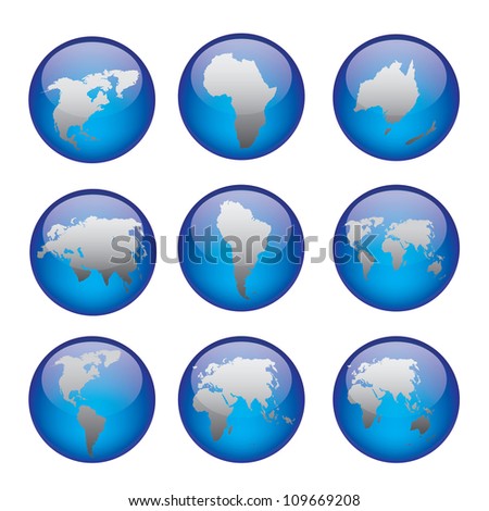 Set Of Vector Globe Icons Showing Earth With All Continents. Vector ...