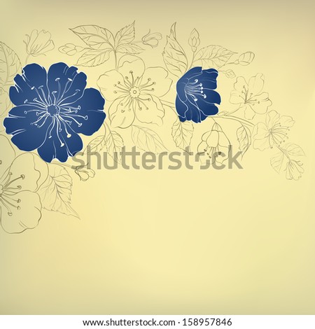 Blue sakura flowers on a vintage background.  illustration.