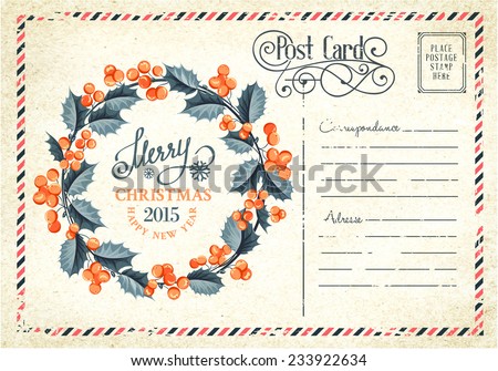 Christmas mistletoe wreath drawing with holiday text. Vector illustration.