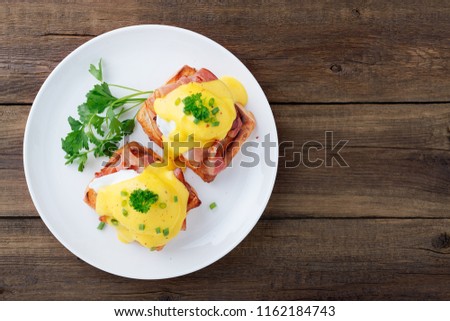 Similar – Image, Stock Photo Two poached eggs on brown bread