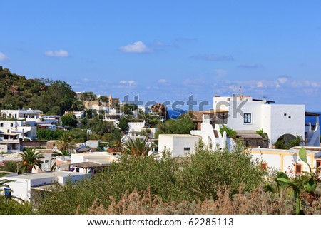 Typical view of Panarea island with characteristic white houses