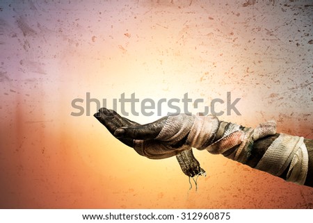 scary hand on pastel background and clipping path