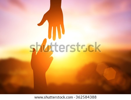 silhouette of helping hand concept and international day of peace.Thank You For Your Support. how can i help you. international day of peace.develop a friendship.please help me. Foto d'archivio © 