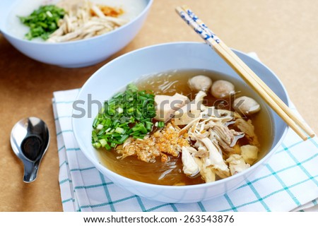 Clear noodle soup Asia ,Clear noodle soup Asia ,Vietnamese vermicelli chicken and bamboo shoots soup