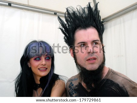 HRADEC KRALOVE - JULY 4: Pornographic actress Tera Wray (left) and singer Wayne Static (right) of American metal group Static-X in Hradec Kralove, Czech republic, July 4, 2009.