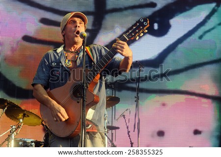 HRADEC KRALOVE - JULY 3: French singer Manu Chao during his performance on festival Rock for People in Hradec Kralove, Czech republic, July 3, 2014.