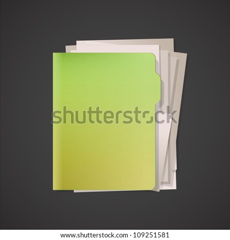 Green folder with white paper. Vector design.